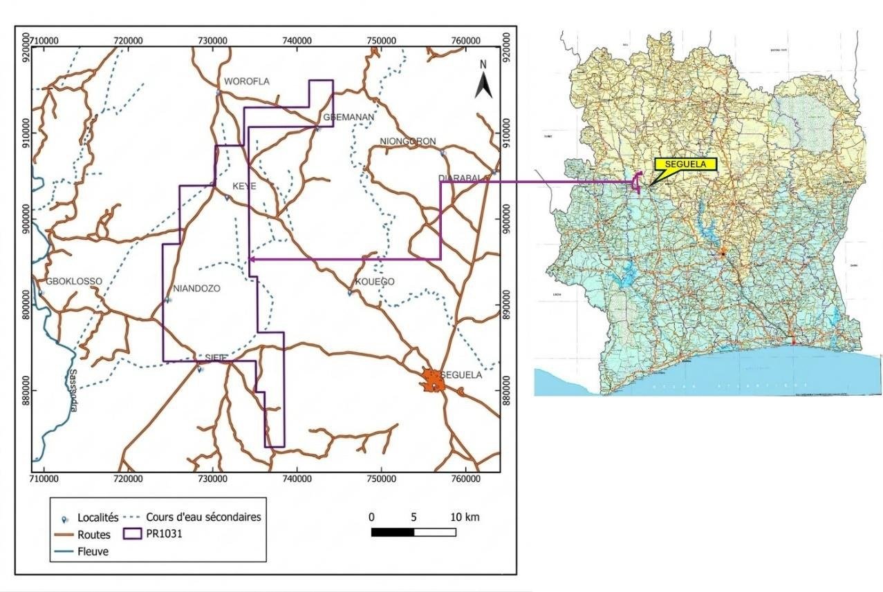 Carte de localisation géographique du permis PR 1031