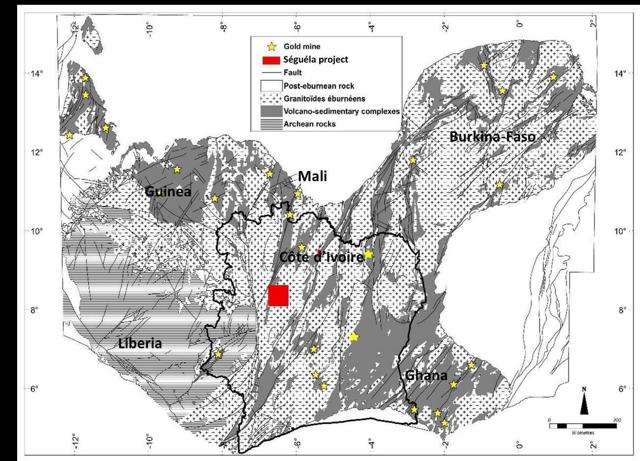 Carte géologique régionale de la Côte d'Ivoire et de l'Afrique de l'Ouest